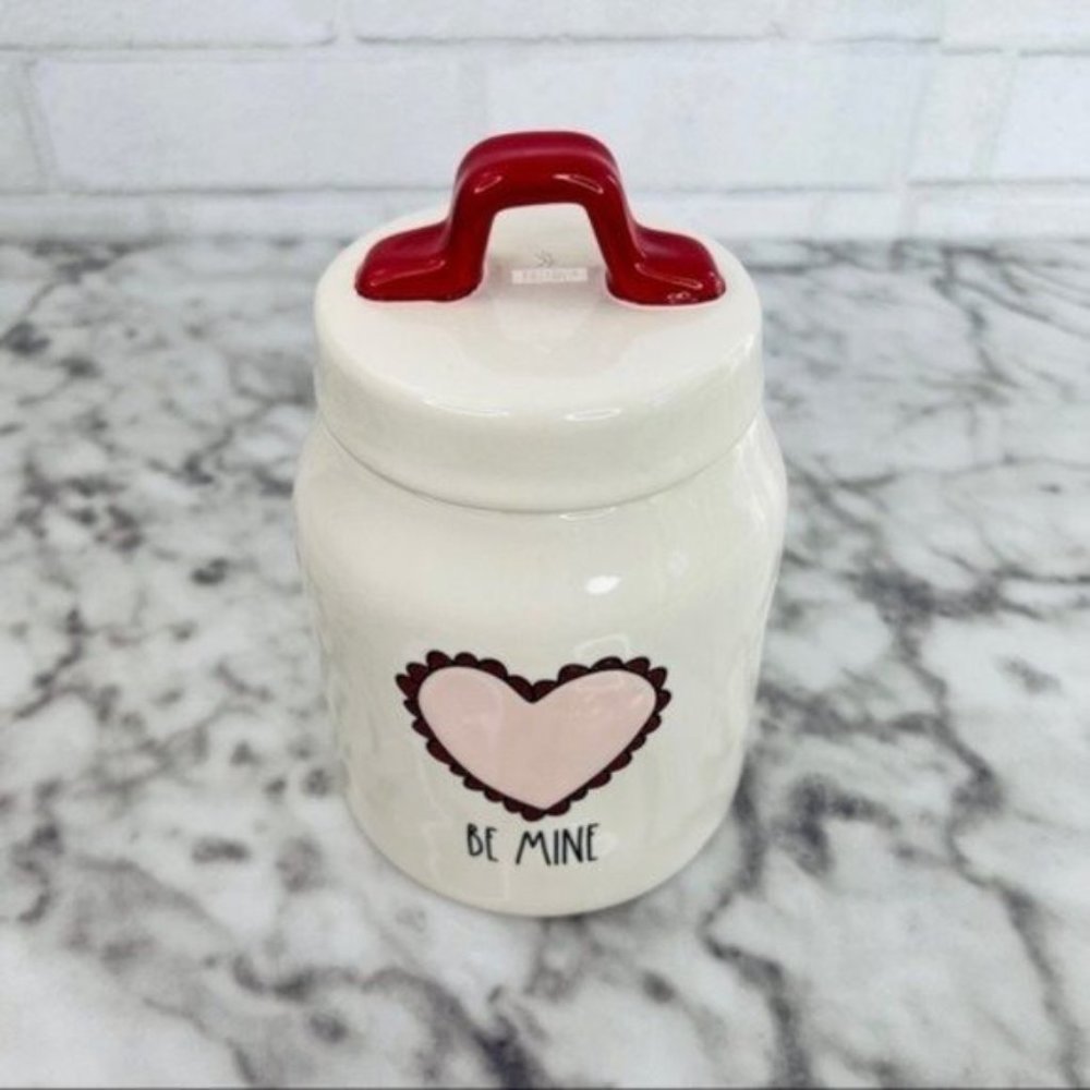 Rae Dunn Be Mine Love Etched Ruffle Heart Valentines Small Baby Canister - Picture 3 of 9